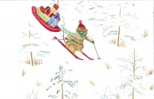 skiing mouse Christmas notecard